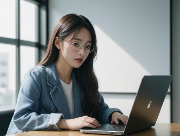 노트북으로 일대일 온라인 영어회화 수업에 참여하는 성인 수강생 후기 사진